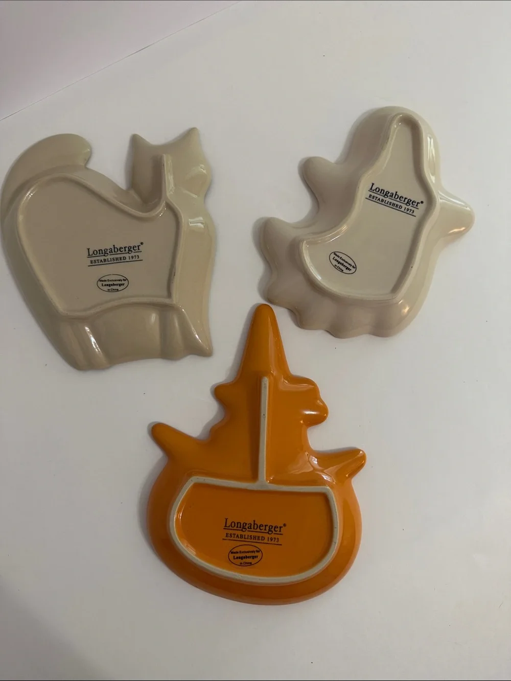 Longaberger Halloween Ceramic Treat Dishes Set of 3 Cat Ghost Pumpkin
